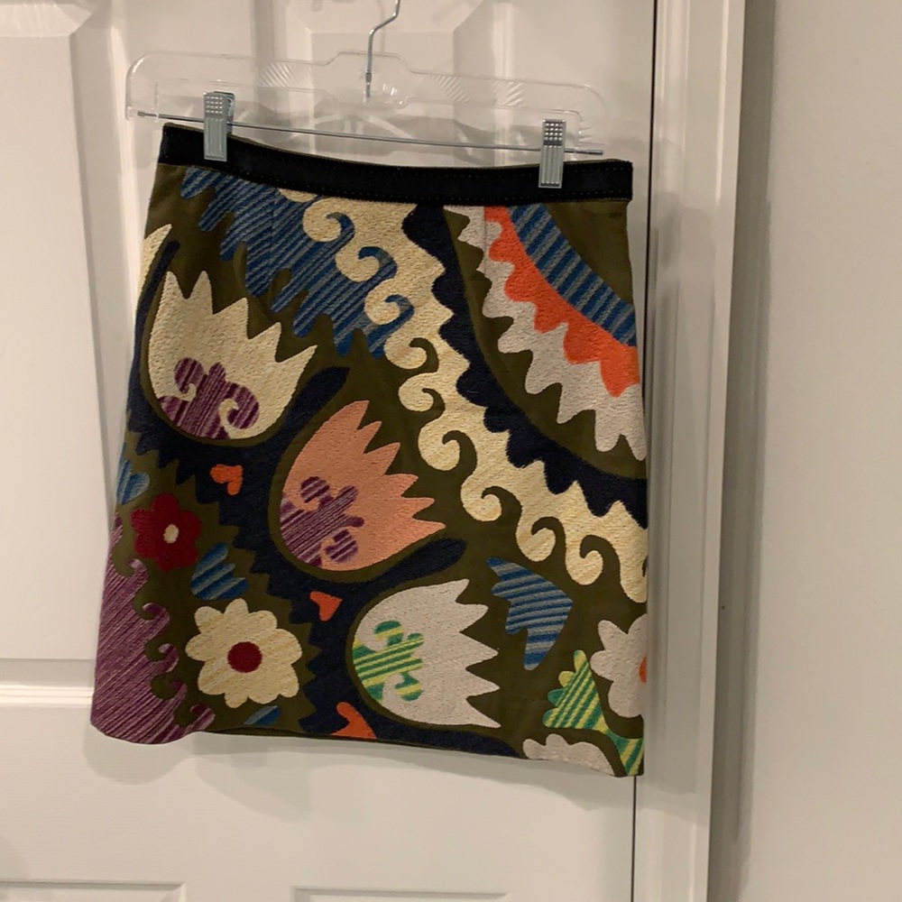 Anthropologie Multicolor Embroidered Tulip Skirt